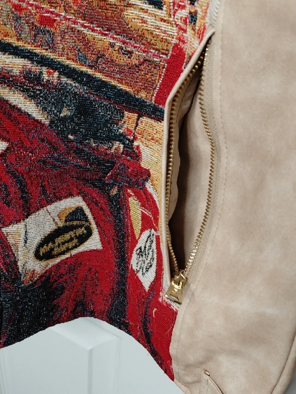 Beige Racing Graphic Leather Jacket - Picture 7 of 12